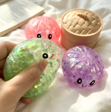 Hot Glitter Dumpling Squishy with Box Dumplings Sensory Steamer Soft Dough Ball for Decompression Fidget Toy Stress Relief Gift