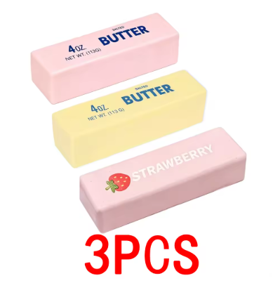 1-5PCS Soft Butter Squishy Toy Stretchy Squishy TPR Stress Relief Fidget Toy Strawberry Butter Bar Decompression Gift