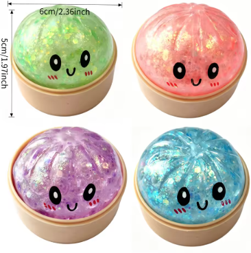Hot Glitter Dumpling Squishy with Box Dumplings Sensory Steamer Soft Dough Ball for Decompression Fidget Toy Stress Relief Gift