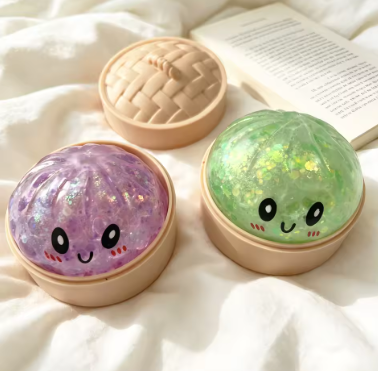Hot Glitter Dumpling Squishy with Box Dumplings Sensory Steamer Soft Dough Ball for Decompression Fidget Toy Stress Relief Gift