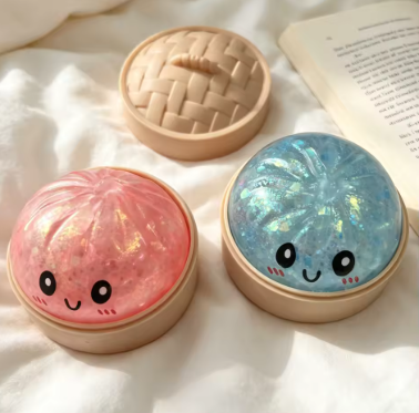 Hot Glitter Dumpling Squishy with Box Dumplings Sensory Steamer Soft Dough Ball for Decompression Fidget Toy Stress Relief Gift