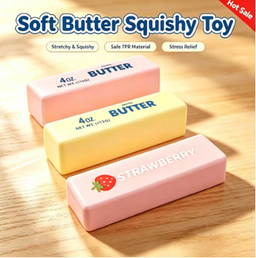 1-5PCS Soft Butter Squishy Toy Stretchy Squishy TPR Stress Relief Fidget Toy Strawberry Butter Bar Decompression Gift