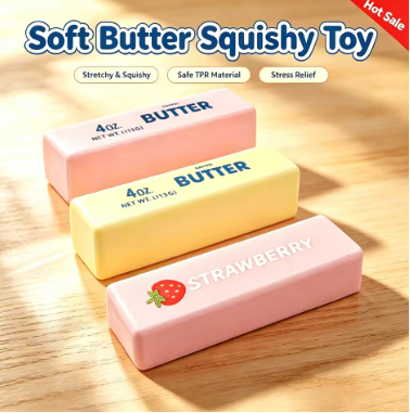 1-5PCS Soft Butter Squishy Toy Stretchy Squishy TPR Stress Relief Fidget Toy Strawberry Butter Bar Decompression Gift