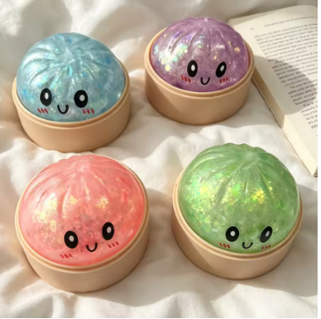 Hot Glitter Dumpling Squishy with Box Dumplings Sensory Steamer Soft Dough Ball for Decompression Fidget Toy Stress Relief Gift